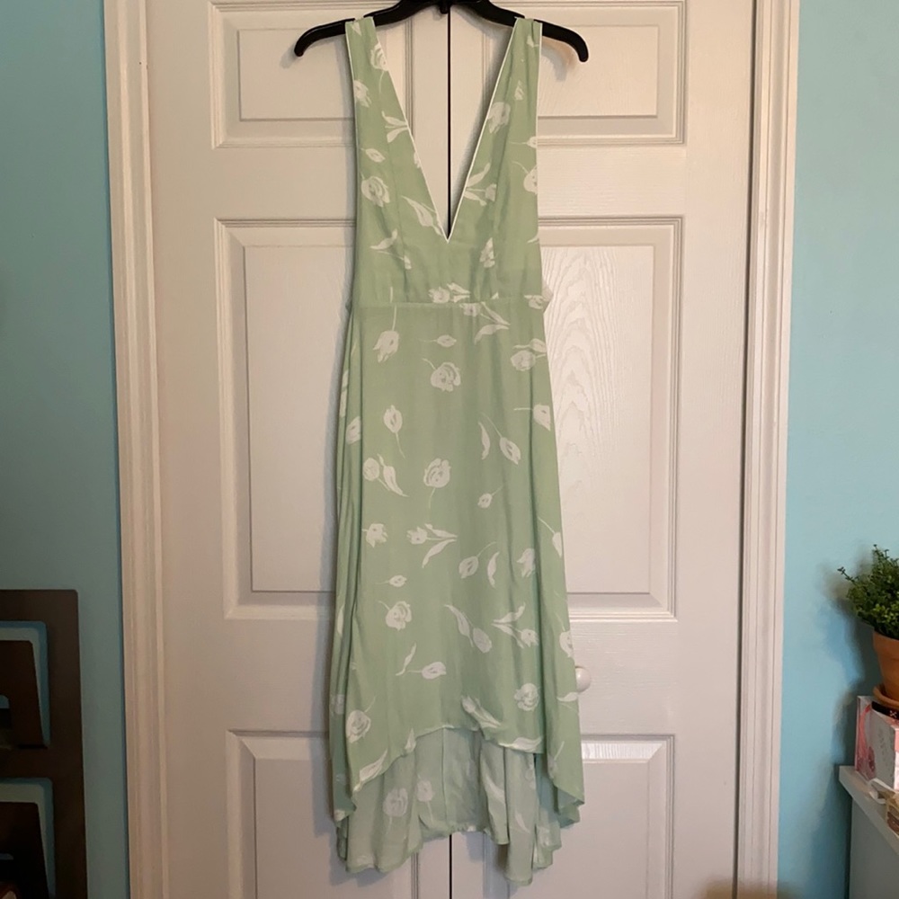 Forever21 green and white floral pinafore dress